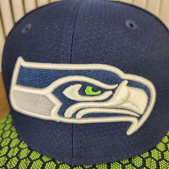 Seattle Seahawks New Era 59fifty Size 7 3/8 Hat Cap Blue Green Hex Tech Sideline - Picture 3 of 11